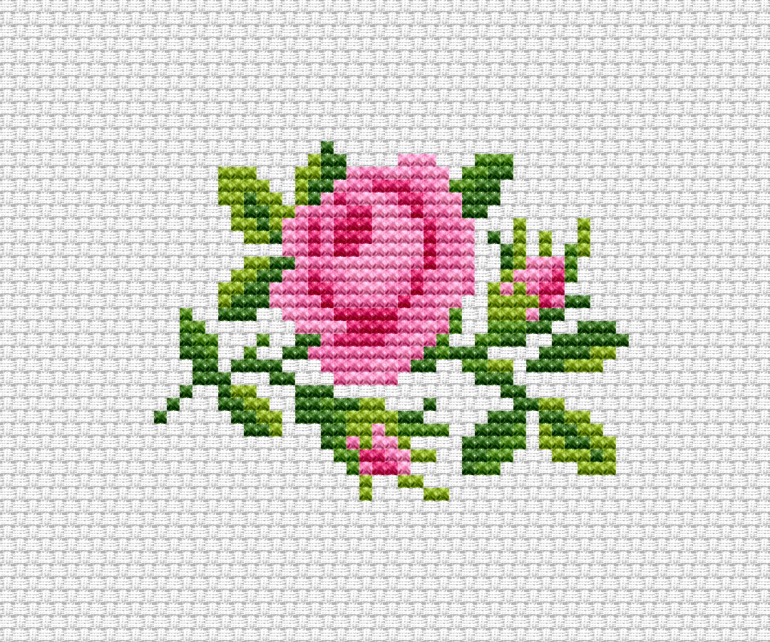 Pink Rose Cross Stitch Pattern, Flower, Beginner embroidery